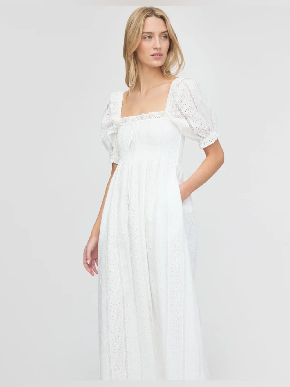 HILL HOUSE Scarlett Nap Dress in White Broderie Voile Size M